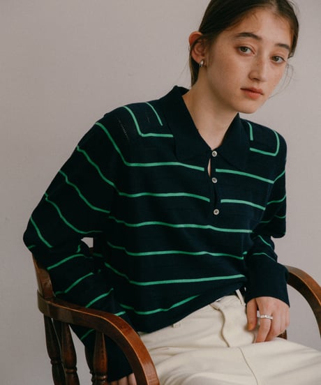wool blend border polo sweater/3color