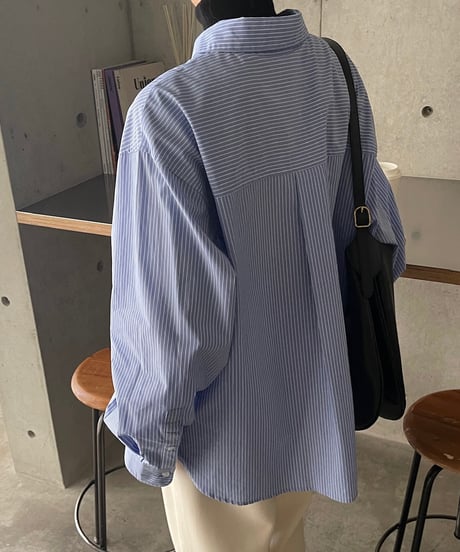 【予約】blue stripe shirt with monogram mark　3月下旬〜4月初旬入荷分