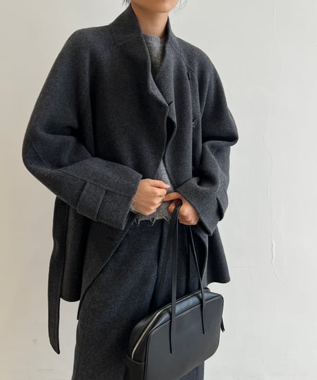 【FINE】wool minimal stand collar coat/2color