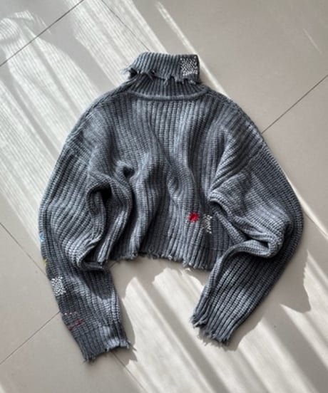 embroidery wool high neck knit