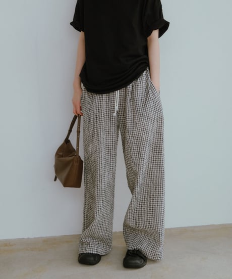 linen cotton check easy pants/2color