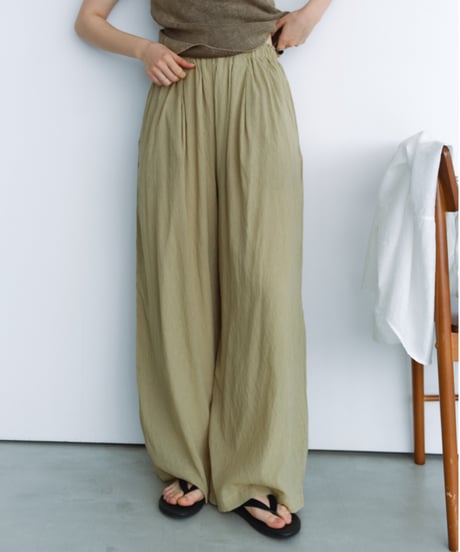 sheer wide tucked pants / 3color