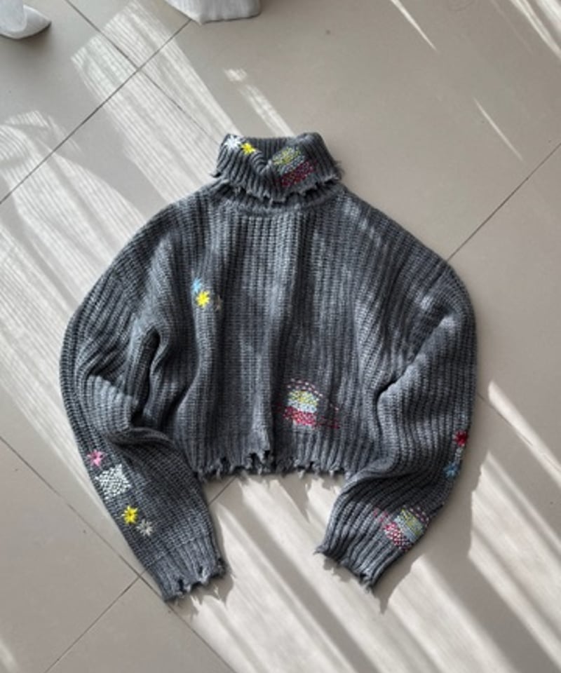 embroidery wool high neck knit | F A S H I R U