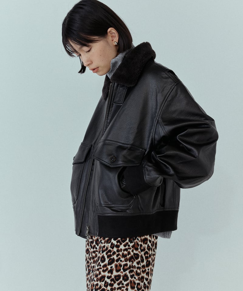 boa collar eco leather blouson/2color | F A S H