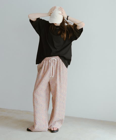 linen cotton check easy pants/2color