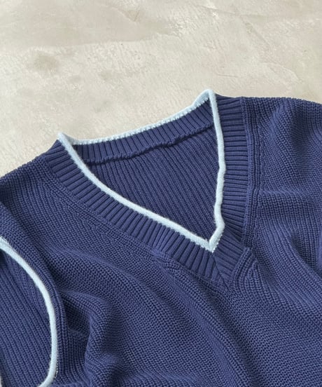 contrast v-neck knit vest / 2color