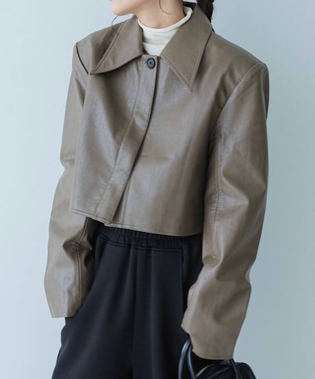 cropped fake leather jacket/2color
