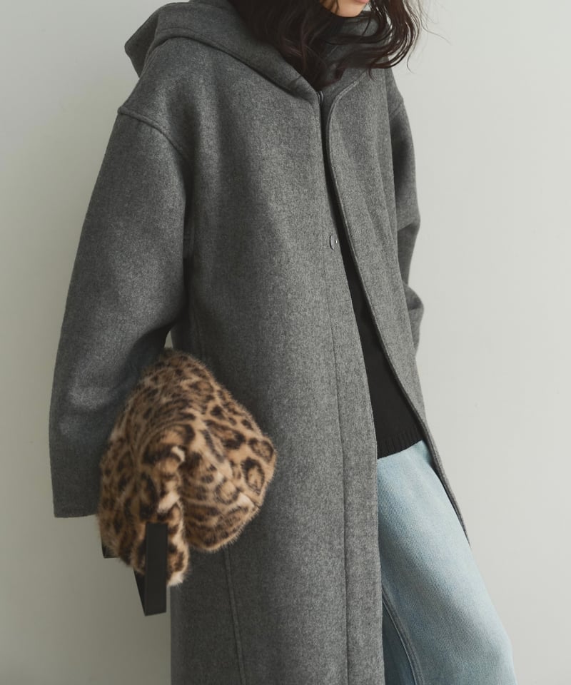 wool melton hoodie long coat/2color | F A S H I