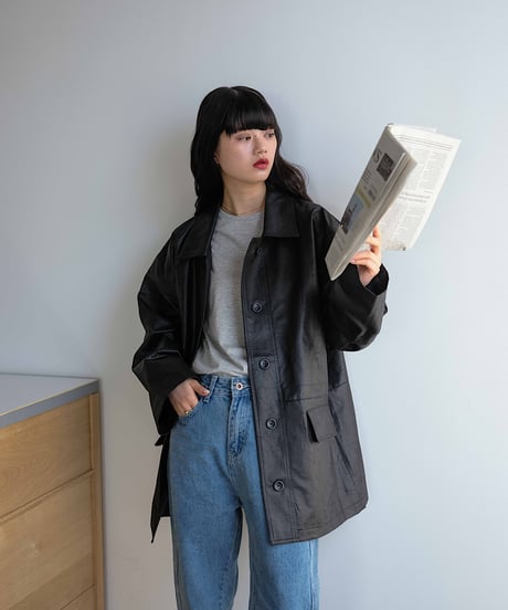 leather like shirt jacket/3color