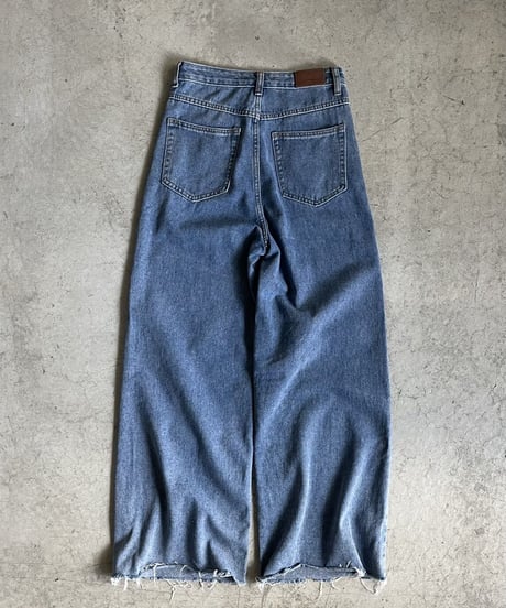 cut off wide denim pants/2size