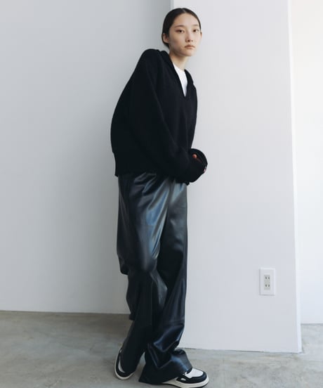【FINE】synthetic leather wide pants /2size/2color