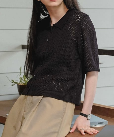 mesh polo knit shirts/2color