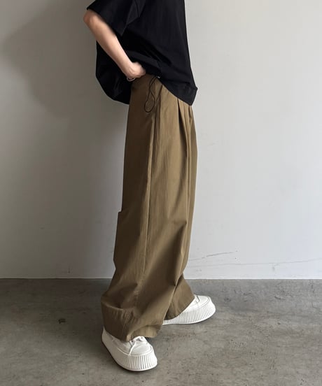 tucked wide cotton pants / 2size / 3color