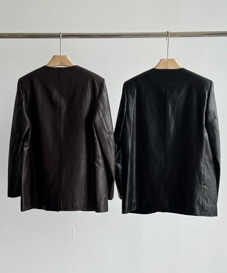 【FINE】v-neck leather touch jacket / 2color