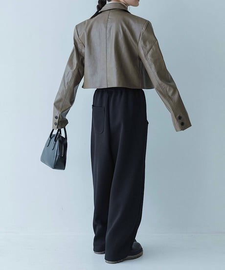 cropped fake leather jacket/2color