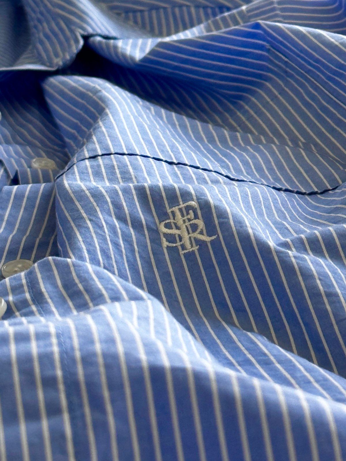 blue stripe shirt with monogram mark | F A S H blue stripe shirt with monogram mark | F A S H