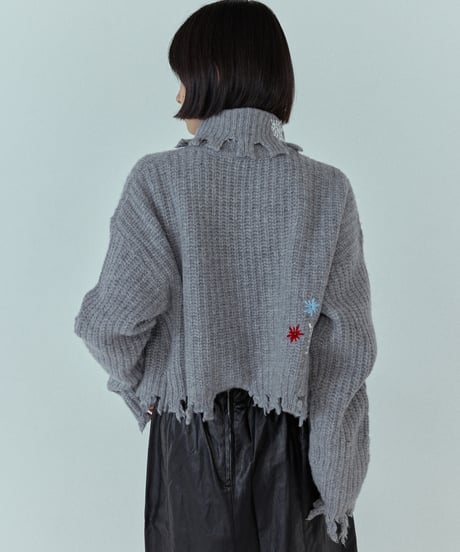 embroidery wool high neck knit