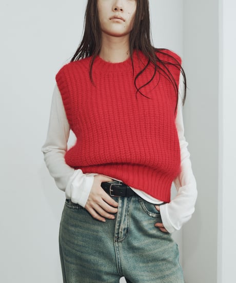 【FINE】mohair & wool crew neck vest/3color