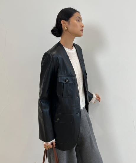 【FINE】v-neck leather touch jacket / 2color