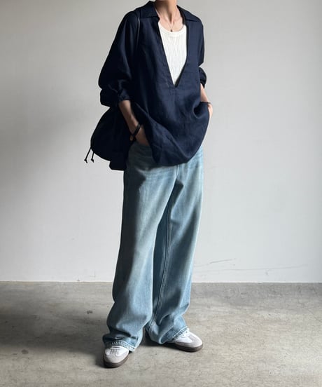 【setup対応】relaxed open linen shirt / linen tuck shorts /2color