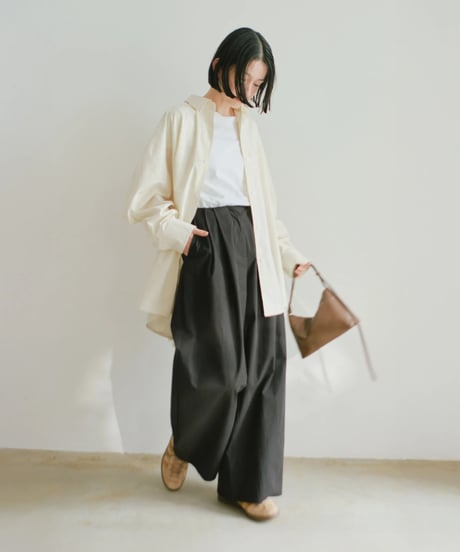 tucked wide cotton pants / 2size / 3color