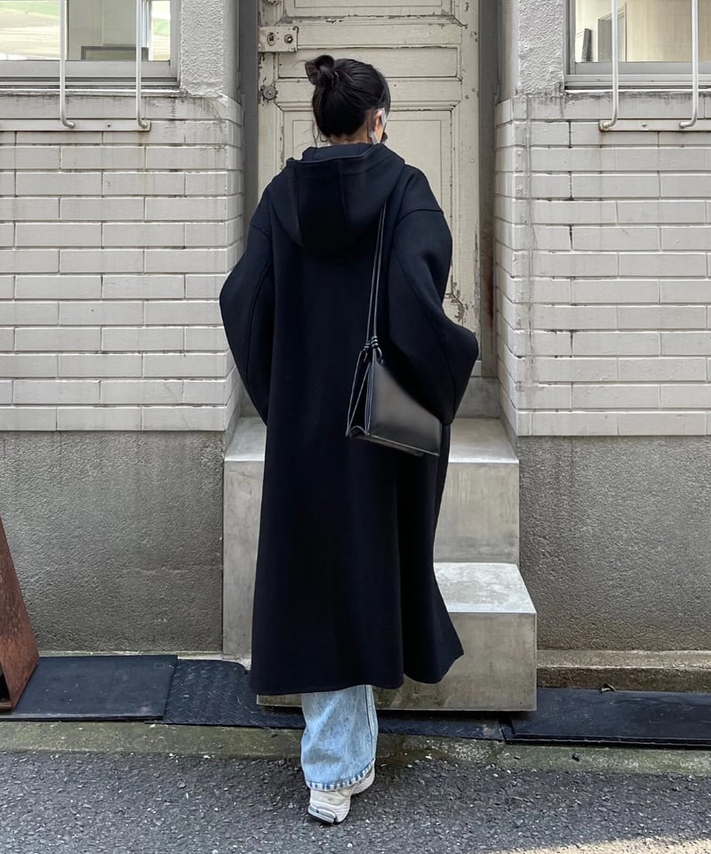 wool melton hoodie long coat/2color | F A S H I