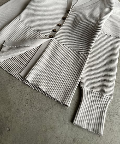 curved form V neck cardigan/3color