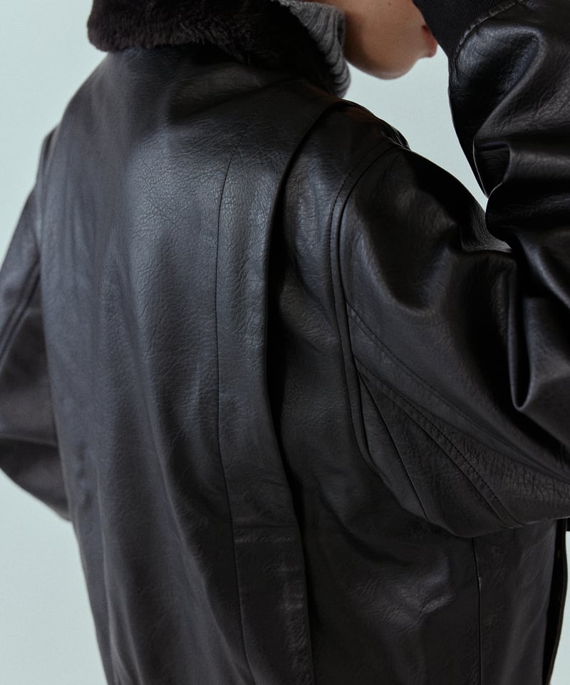 boa collar eco leather blouson/2color | F A S H