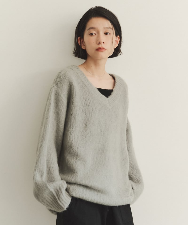 V neck mohair blend mixed color knit/4color | F