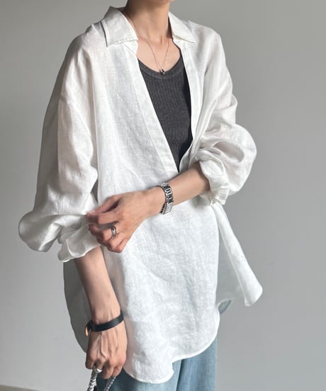 【setup対応】relaxed open linen shirt / linen tuck shorts /2color