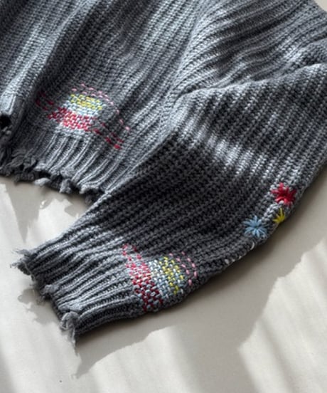 embroidery wool high neck knit