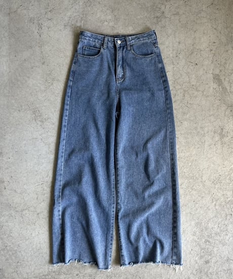 cut off wide denim pants/2size