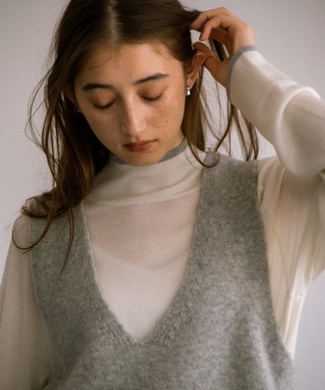 wool blend mock neck knit with colored edge/3color