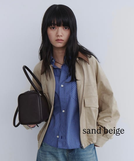 Leather Collar Suede Drawstring Jacket / 2color