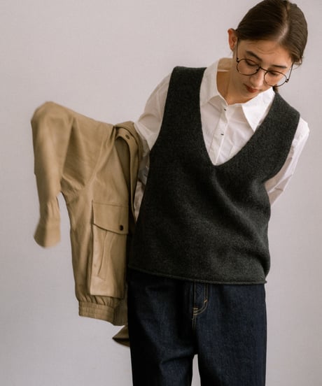 relaxed wool knit vest/3color