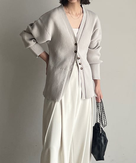 curved form V neck cardigan/3color