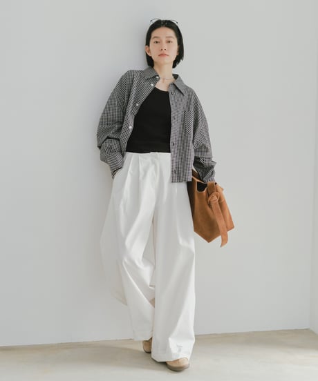 tucked wide cotton pants / 2size / 3color