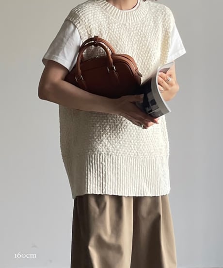 back open knit vest/2color