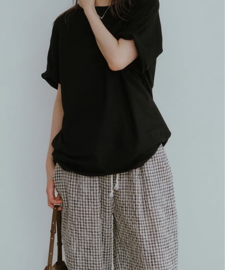 linen cotton check easy pants/2color