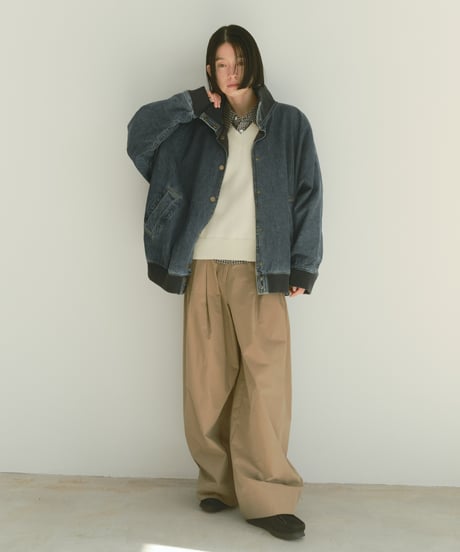 tucked wide cotton pants / 2size / 3color