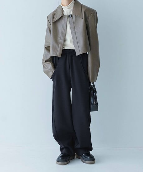 cropped fake leather jacket/2color