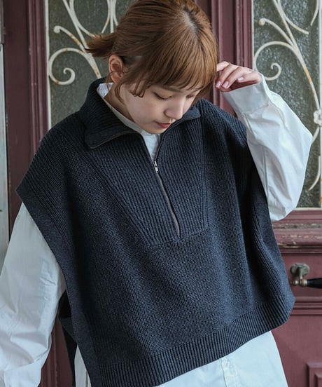 half zip knit vest/3colors