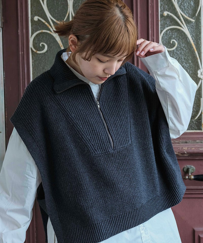 【新品タグ付き】fashiru  ファシル　half zip knit vest