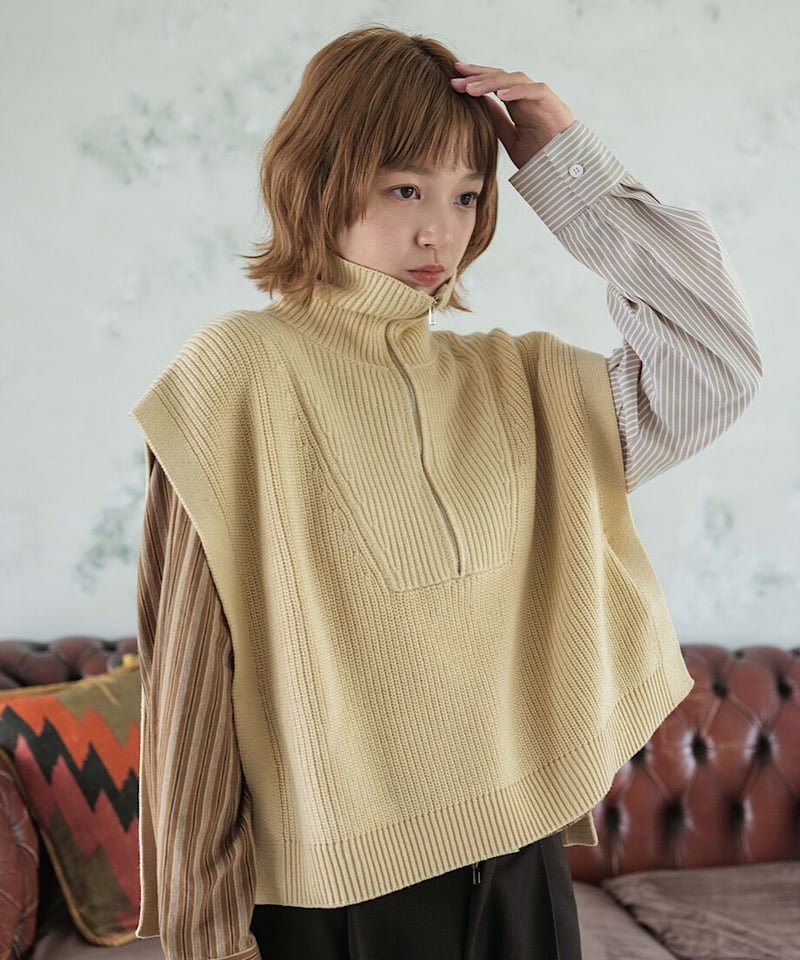 half zip knit vest/3color | F A S H I R U