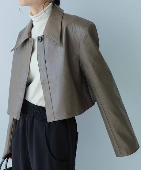 cropped fake leather jacket/2color
