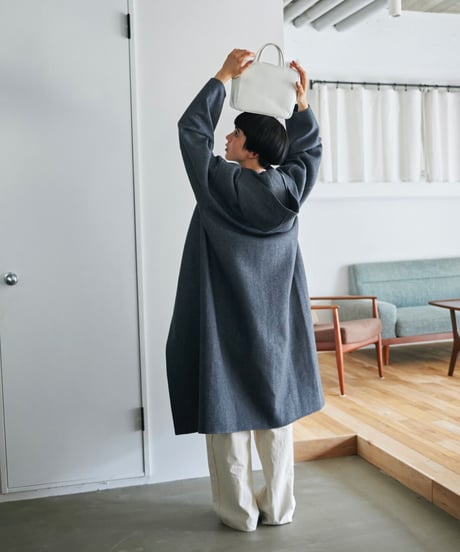 wool melton hoodie long coat/2color