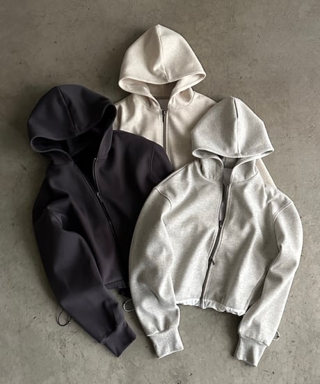double zip short hoodie/3color