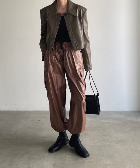 cropped fake leather jacket/2color