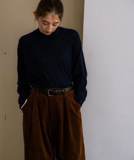 wool blend mock neck knit with colored edge/3color