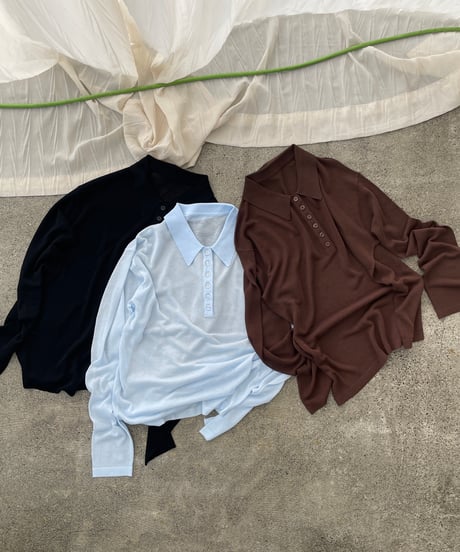 sheer polo knit shirt (long sleeve)